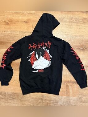 Naruto Shippuden Sasuke Uchiha Mangekyo Sharingan Hoodie Black Small